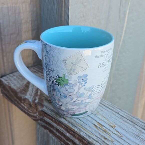 Rejoice  Psalm 118 / Inspirational Ceramic Mug blue 🔵 floral butterfly - Picture 3 of 8